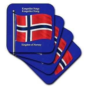 3dRose cst_63190_1 F̔wiɃmEF[̍Ap̃mEF[ƃmEF[̃\tg R[X^[A4 Zbg 3dRose cst_63190_1 The Flag of Norway on a Blue Background with The Kingdom of Norway in Englis