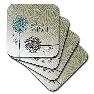 3dRose CST_63555_3 Inspired Teal Make a Wish �^���|�|�̉� �Z���~�b�N �^�C�� �R�[�X�^�[�A4 ���Z�b�g 3dRose CST_63555_3 Inspired Teal Make a Wish Dandelion F Ceramic Tile Coasters, Set of 4