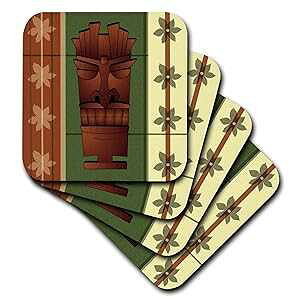 3dRose CST_77490_1 ؖڒgsJeBL}XN nCAt[ O[ƃN[ \tgR[X^[ (4Zbg) 3dRose CST_77490_1 Wood Grain Tropical Tiki Mask Hawaiian F Green and Cream Soft Coasters (Set of