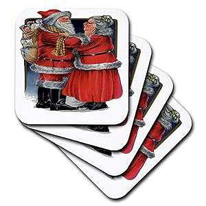 3dRose Mr and Mrs Claus- Be[WANX}XA킢AmX^WbNAt@[U[NX}XAT^N[X - \tgR[X^[A4 Zbg (CST_78761_1) 3dRose Mr and Mrs Claus- Vintage, Christ