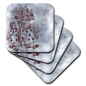 3dRose CST_99320_1 Be[W svc̍̃AX G o bh \tg R[X^[A4 Zbg 3dRose CST_99320_1 Vintage Alice in Wonderland ting The Roses Red Soft Coasters, Set of 4