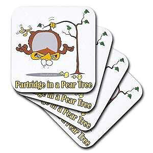 3dRose CST_104276_1 ̖؂̃}EY - \tgR[X^[A4 Zbg 3dRose CST_104276_1 Partridge in A Pear Tree-Soft Coasters, Set of 4