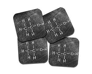 Ethanol Molecular Structure Coaster Set - Chalkboard Image - 4 Piece Set - Neoprene - Neurons Not Included