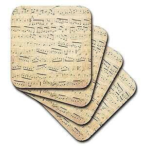 3dRose CST_120273_3 OWBe[Wy΂񂾃sAmLsAjXgA~[WVMtgZ~bN^CR[X^[A4 Zbg 3dRose CST_120273_3 Grunge Musical Notes Vintage Sheet Music Y