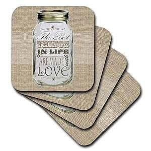3dRose CST_128507_2 C\W[ zvg uE The Best Things in Life are Made with Love The Cook \tgR[X^[ 8 Zbg 3dRose CST_128507_2 Mason Jar on Burlap Print Brown The Best Things in Life are Mad