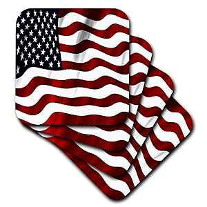 3dRose CST_125032_1 ԁAA̃\tg R[X^[̔g̈IȃAJ̃N[Y Abv (4 Zbg) 3dRose CST_125032_1 A Close up of a Wavy Patriotic American Flag in Red, White & Blue Soft Coaster (Set of 4
