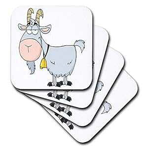 3dRose CST_118516_1 ̃r[ M ʔ̃\tg R[X^[A4 Zbg 3dRose CST_118516_1 Cartoon Billy Goat Funny Animal Cartoon Soft Coasters, Set of 4