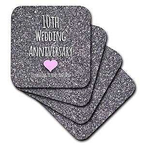 3dRose 10 NLOuL 10 NLOʐ^ 10 NLO Ten - \tg R[X^[A4 Zbg (CST_154442_1) 3dRose 10th Wedding Tin Bits Photo Celebrating 10 Years Together Tenth Anniversaries Ten - Soft Coasters, Set of 4