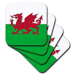 3dRose CST_158289_1 ���Ɨ΂̃E�F�[���Y�̊��E�F�[���Y���b�h�h���S�� Y Ddraig Goch UK �C�M���X�O���[�g�u���e�� �\�t�g�R�[�X�^�[�A4 �Z�b�g 3dRose CST_158289_1 Flag of Wales Welsh Red Dragon on White and Green 