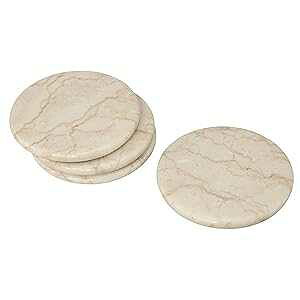 Creative Home Natural Champagne Marble Set of 4 Piece Round Coasters, 4 Diameter