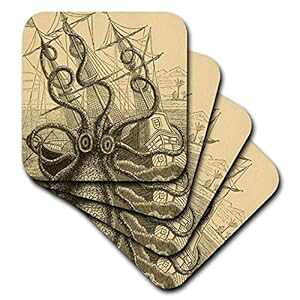 3dRose cst_164907_2 Gigantic Colossal Octopus Sea Monster Kraken. Pierre Denys De Montfort-Soft Coasters, Set of 8