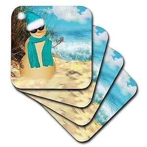 3dRose Sandy Beach Sandman with Ocean View Fun Spoof on A Snowman. - Soft Coasters, Set of 4 (CST_173007_1)