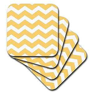 3dRose cst_179668_2 Yellow Chevron Zig Zag Pattern-Bold Mustard and White Zigzags-Soft Coasters, Set of 8