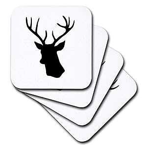 3dRose CST_179700_1 ���n�ɍ����̓��̃V���G�b�g�B���_���X�^�b�O �A���g���[�Y�V���h�E�\�t�g�R�[�X�^�[ (4�Z�b�g) 3dRose CST_179700_1 Black Deer Head Silhouette on White. Modern Stag with Antlers Shadow Soft Coaster