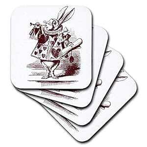 3dRose CST_179090_1 svc̍̃AX̔ETM \tgR[X^[ (4 Zbg) 3dRose CST_179090_1 White Rabbit from Alice in Wonderland Soft Coasters (Set of 4)