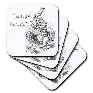 3dRose CST_193791_1 svc̍̃AX  x܂ WEejG CXg \tgR[X^[ (4Zbg) 3dRose CST_193791_1 Alice in Wonderland White Rabbit I'm Late John Tenniel Illustration Soft Coaster