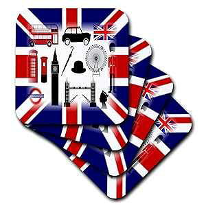 p̃V{tp 3d [Y vg - \tg R[X^[A4 Zbg (CST_195030_1) 3dRose Print of UK Flag with British Symbols - Soft Coasters, Set of 4 (CST_195030_1)