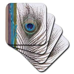 3dRose Peacock Feather with A Bow Look - Soft Coasters, Set of 8 (CST_202270_2)