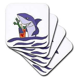 3dRose t@j[ T hN ubfB A[ hN - Z~bN ^C R[X^[A4 Zbg (CST_204418_3) 3dRose Funny Shark Drinking Bloody Mary Drink - Ceramic Tile Coasters, Set of 4 (CST_204418_3)