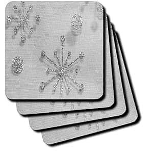 3dRose Vo[ Ob^[ GtFNg t@ubNʐ^̋P̌ - \tg R[X^[A8 Zbg (CST_213542_2) 3dRose Silver Glitter Effect Sparkle Snowflakes in Fabric Photograph - Soft Coasters, Set of 8 (CS