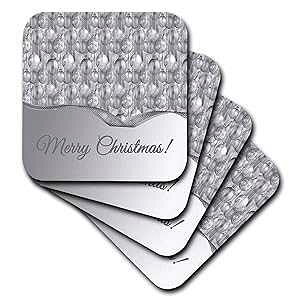 3dRose Pretty Silver Christmas Ornaments, Merry Christmas - Soft Coasters, Set of 8 (CST_220561_2)