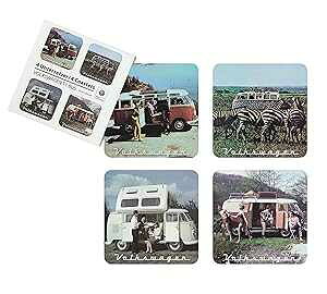 BRISA VW Collection - Volkswagen Drink Glass Cork Coasters with MDF Coating and T1 Bus Campervan Design (4-Piece Set/Scenery/Multicolor)