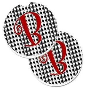 Caroline's Treasures CJ1035-BCARC Letter B Initial Monogram - Houndstooth Black Set of 2 Cup Holder Car Coasters Absorbent Sandstone Coasters for Car Cup Holders Gifts for Men or Women, Large, Multico