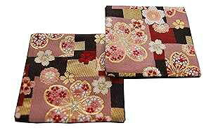 SHINSENDO Kimono Coasters Japanese Traditional Fabrics Kinran Set of 2 (Pattern Name: Pink cherry blossoms