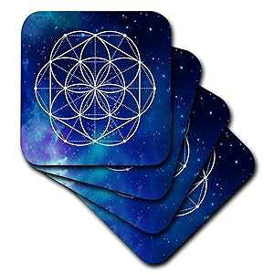 3dRose Sacred Circles Flower Geometry On A Brilliant Blue Galaxy Background, set of 8 Soft Coasters