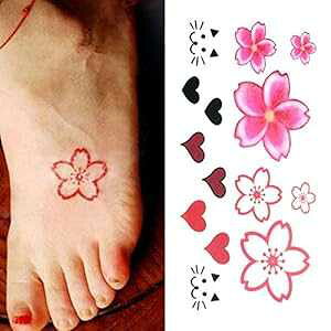 Oottati �����Ȃ��킢���ꎞ�I�ȃ^�g�D�[�ԃn�[�g�L�w (2 �Z�b�g) Oottati Small Cute Temporary Tattoo Flowers Heart Cat Finger (Set of 2)