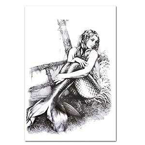 6 V[g }[Ch fJ[ XPb` ꎞIȃ^gD[ XebJ[ Zbg {fB A[ obN A[g tFCNp glaryyears 6 Sheets Mermaid Decal Sketch Temporary Tattoo Sticker Set for Body Arm Back Art Fak