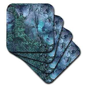 3d[Yu[ƃeB[IuWFXg[CNOb^[}[uZ~bN^CR[X^[4Zbg 3dRose Blue and Teal Ombre Gemstone Ink Glitter Marble set of 4 Ceramic Tile Coasters