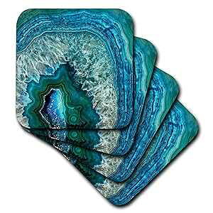 3dRose Luxury Aqua Blue Marble Agate Gem Mineral Stone Set of 4 Ceramic Tile Coasters