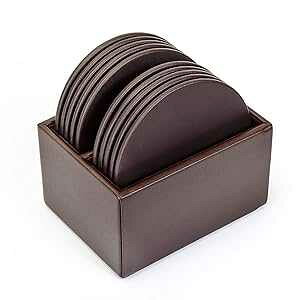 Dacasso `R[gz_[ uEU[ EhR[X^[ 10Zbg Dacasso Chocolate Holder Brown Leather 10 Round Coaster Set