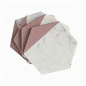 [YS[h 嗝 Zp` hNR[X^[ Vzj Mtg z[fR[Vp - 4Zbg LuKa Marble Designs Rose Gold Marble Hexagon Drink Coasters for Housewarming Gift Home Decor - Set of 4