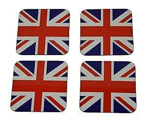 Rogue River Tactical UK Union Jack Flag Drink Coaster Set Gift for United Kingdom Brittish England Home Kitchen Bar Barware