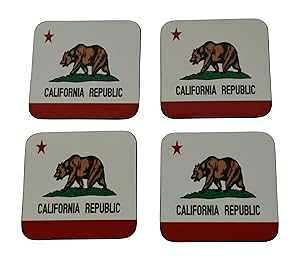 Rogue River Tactical California State Flag Drink Coaster Set Gift for Californians Home Kitchen Bar Barware