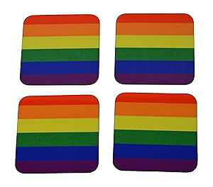 Rogue River Tactical LGBT Rainbow Flag Drink Coaster Set Gift Home Kitchen Bar Barware Gay Pride