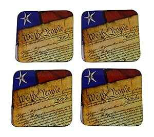 Rogue River Tactical US Constitution Flag Drink Coaster Set Gift United States of America Military Veteran Home Kitchen Bar Barware