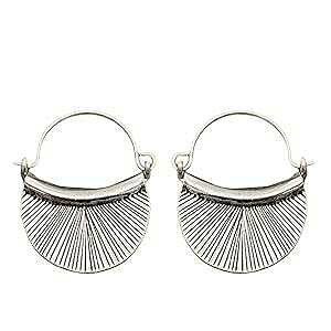 Generic Sterling Silver Handmade Crescent Boho Hoop Earrings, 7/8 x 1 1/4 Half Moon Shape Ethnic Hippie Gypsy Bohemian Style, Gift for Her