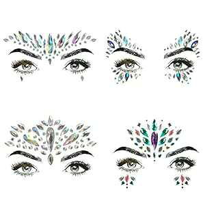 4 Zbg }[Ch tFCX WF CXg[ tFXeBo WG NX^ ꎞIȃ^gD[ AFSTEE 4 Sets Mermaid Face Gems Rhinestone Festival Jewels Crystals Temporary Tattoos