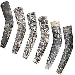 Tvoip Fake Temporary Tattoo Sleeves for Men and Women (Unisex Dark Set, Pack of 6)