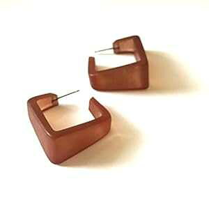 �}�z�K�j�[ �u���E�� �X�N�G�A ���C�h �L���r�X�g �t�[�v �C�������O Leetie Lovendale Mahogany Brown Square Wide Cubist Hoop Earrings