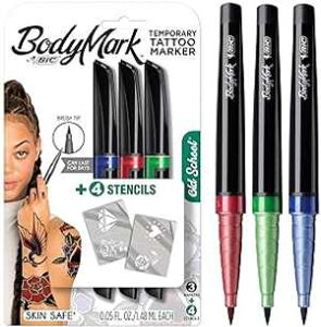 3 Count, Old School, BIC BodyMark Temporary Tattoo Marker, Old School, Assorted Colors, 3-Count