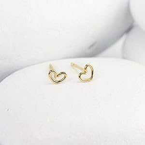 �~�j 14K �S�[���h �n�[�g �X�^�b�h �s�A�X Lotus Stone Design Mini 14K Gold Heart Stud Earrings