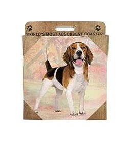 E&S Pets Beagle Absorbent Stone Coaster - Cork Back helps prevent scratches on furniture - No more Water rings on Furniture