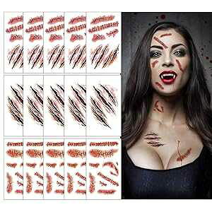 Halloween Scar Scab,15 Sheets Waterproof Temporary Tattoos Sticker for Masquerade, Prank Makeup Props,Party Costume CLOOOUDS Halloween Scar Scab,15 Sheets Waterproof Temporary Tattoos Sticker for Masquerade, Prank Makeup Pr
