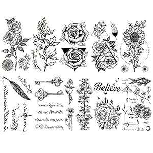 CARGEN 10枚 ブラック テンポラリータトゥー セクシーなタトゥー 女性用 ハンドタトゥー セクシーなカバーアップ フェイクタトゥー セクシーなタトゥー 女性用 ボディアートステッカー 防水