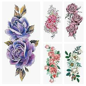 18 Sheets glaryyears Temporary Tattoos for Women - Henna Mandala Flower Collarbone Tattoo, Rose Cherry Blossoms Snake Fake Tattoo for Calf Arm, Multi-colored Waterproof Tattoos Body Art, 3.9x8.26 inch