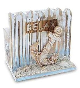 CoTa Global Coastal Horizon Nautical Wooden Coaster Set - Rustic Square Coaster Set with Holder, Cute Beach Theme Drink Coasters Set for Spill and Scratch Free Tabletop - 6 Coasters and 1 Holder Set